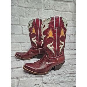 Frye Lily Lizard Red Cowboy Girl Boots Women's Size 7